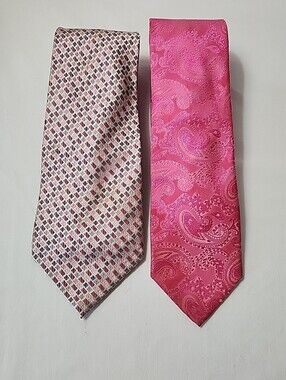 Geoffrey Beene Tie Lot 2 Mens Pink Paisley Stripe Silk & Polyester 57" Necktie